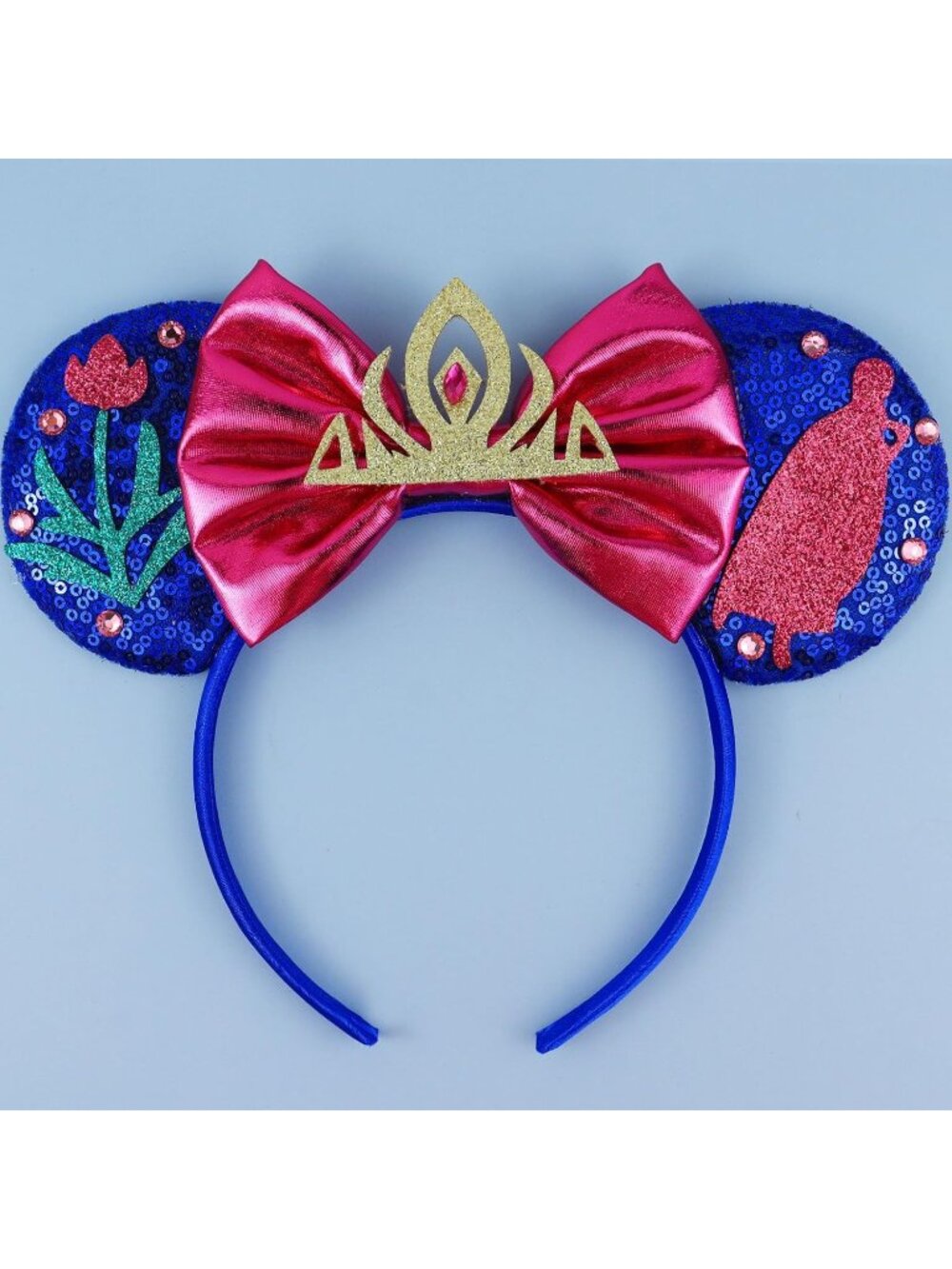 Women Snow White blue Polyester Sequin Bow Mickey Mouse Headband Hair Accessory - Picture 1 of 7